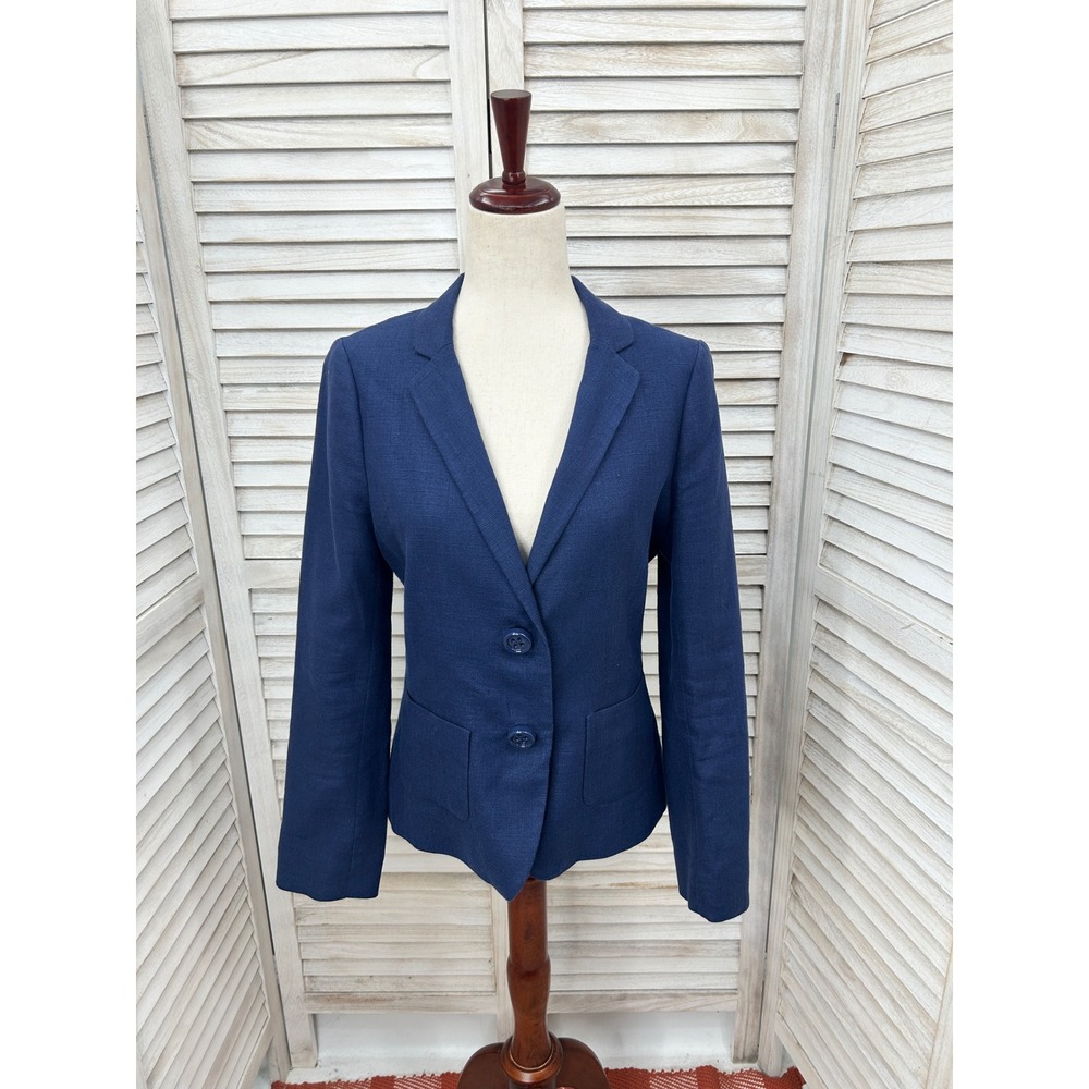 Kate Spade Linen Blazer 8 Navy Blue Old Money Preppy Workwear